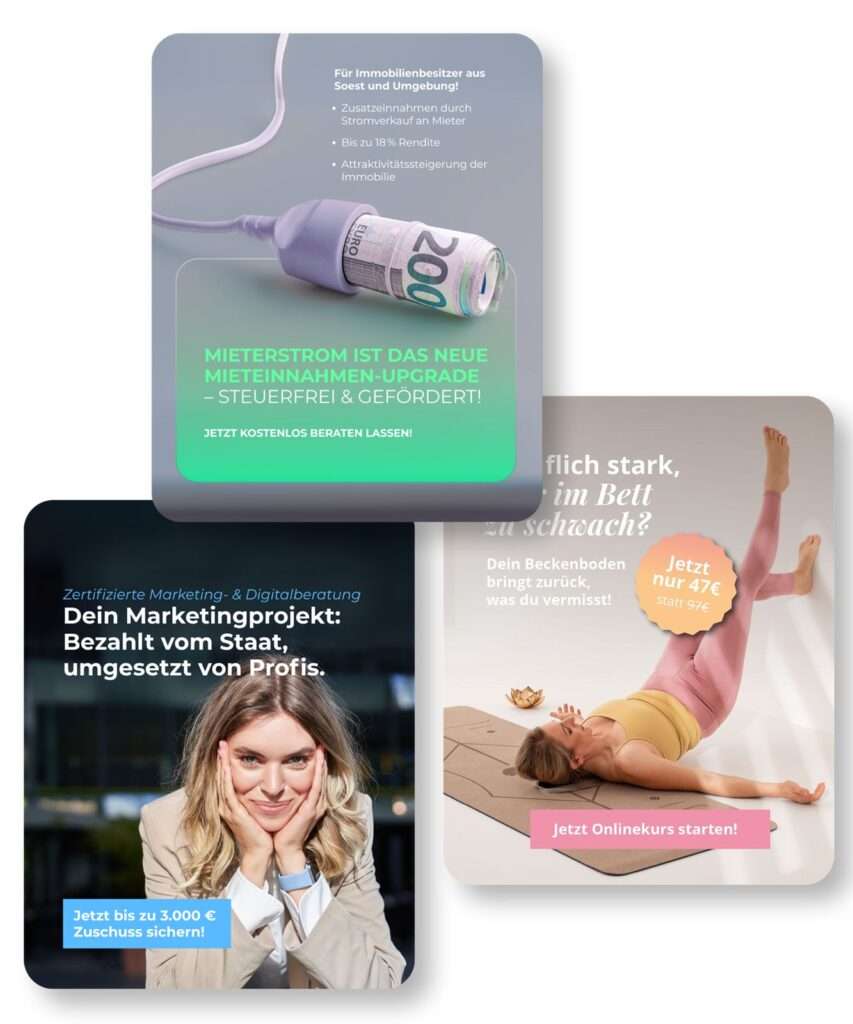 Social Media Werbeanzeigen f&uuml;r ein Kundenprojekt im Bereich Performance Marketing mit Fokus auf Leadgenerierung, Conversion-Optimierung und gezielte Kundengewinnung