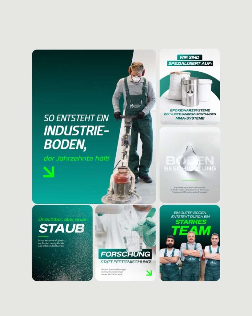 Social Media Content und Werbeanzeigen f&uuml;r ein Kundenprojekt im Bereich Industrieboden mit Fokus auf Performance Marketing, Branding und digitale Kundengewinnung
